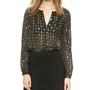 Diane von Furstenberg Metallic V-Neck Blouse